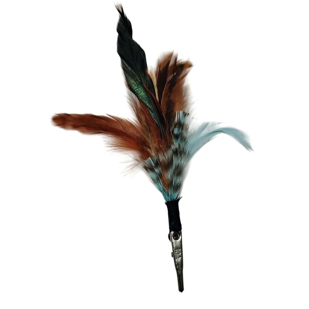 Sustainably Sourced Feather Hair Cigarette Hat Boudoir Clip Blue Brown Jaw Clip